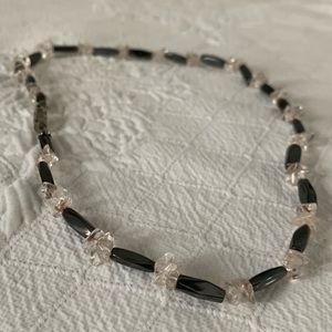 Dark gray and clear bead necklace